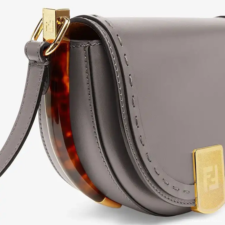 Vintage HOT ROMA Moonlight Bag Logo Calf Leather Grey Fendi In 0427